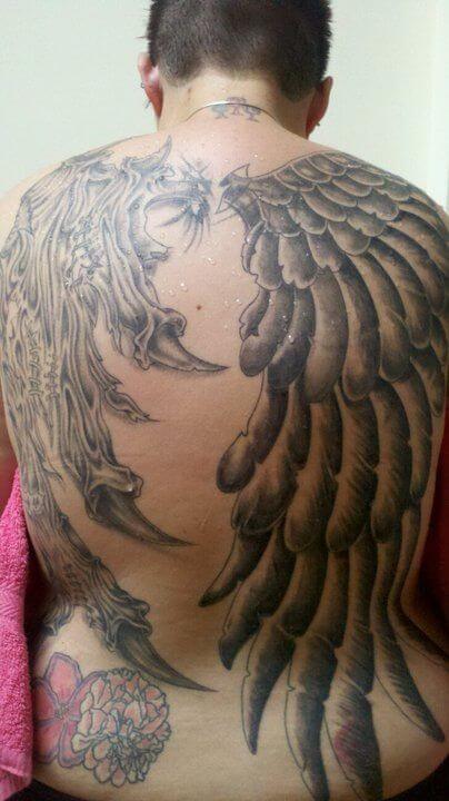 2255c443c3565f409b7f37a9cd6d41f6 53 Ideas For Half Angel Half Demon Wings Tattoos And Meanings