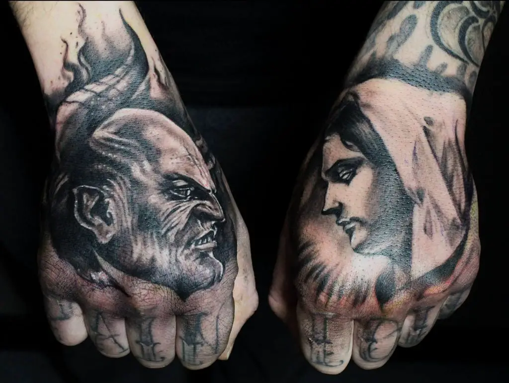 Angel and Demon Hand Tattoo
