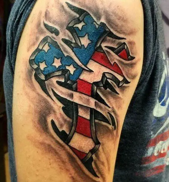American Flag and Cross Tattoo