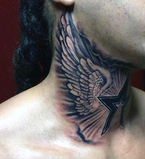 Angel With Wings Tattoo On The Neck For Men