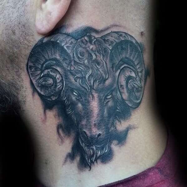 Aries Tattoo On The Neck For Men