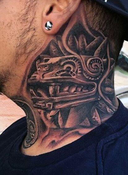 Aztec Tattoo On The Neck For Men