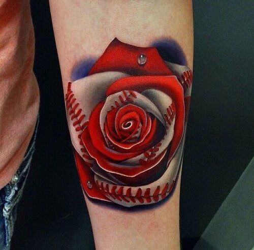 Baseball Rose Tattoo
