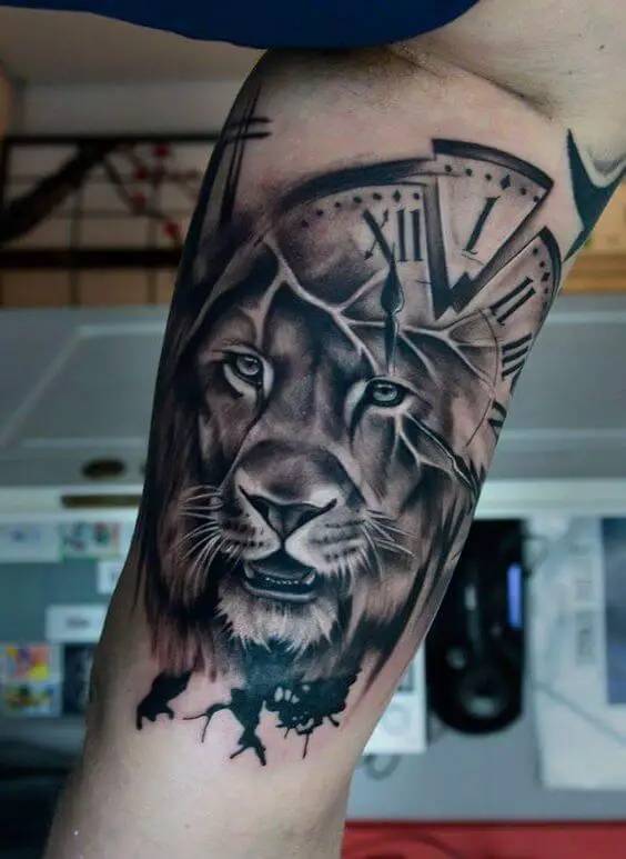 Clock Lion Tattoo
