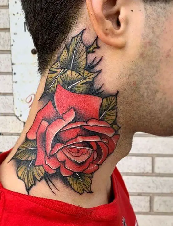 Cool Rose Tattoos On The Neck For Men