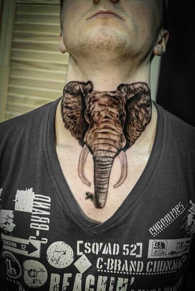 Elephant Tattoo On The Neck For Men