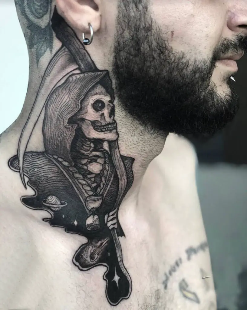 Grim Reaper Tattoos On The Neck For Men