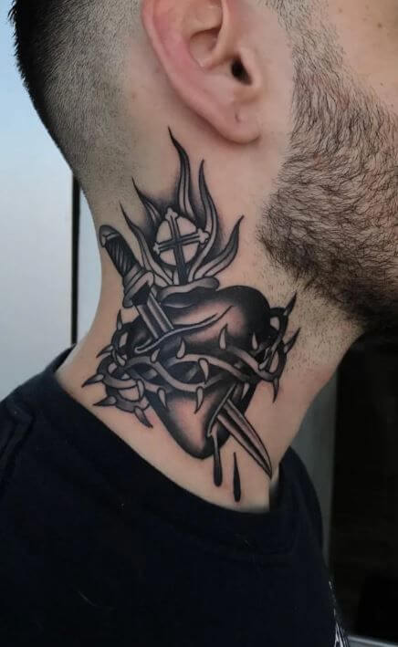 Heart Tattoo on The Neck