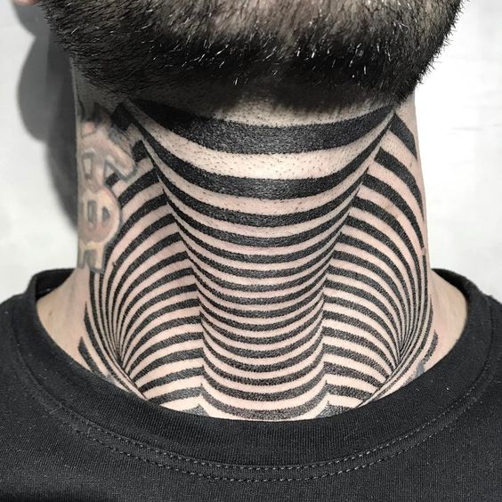 Illusion Tattoos On The Neck For Men