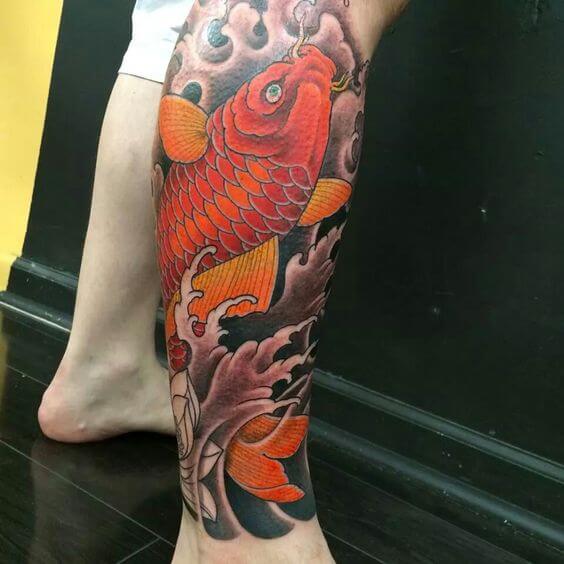 Koi Fish Tattoo on Calf