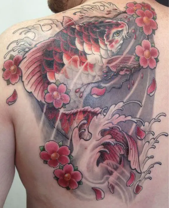 Koi Fish and Cherry Blossom Tattoo