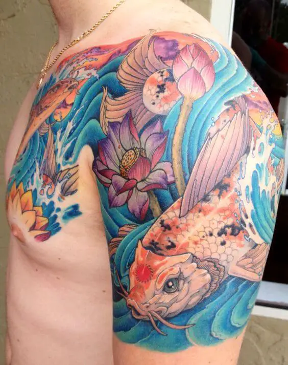 Koi Fish and Lotus Flower Tattoo