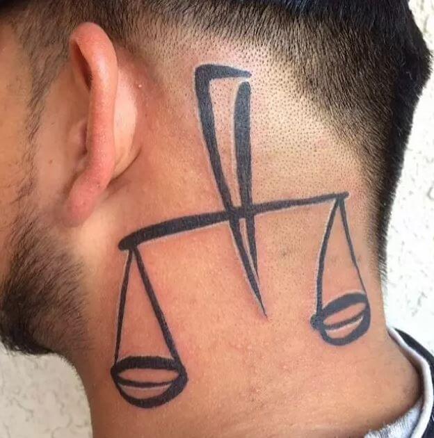 Libra Scale Tattoo On The Neck For Men
