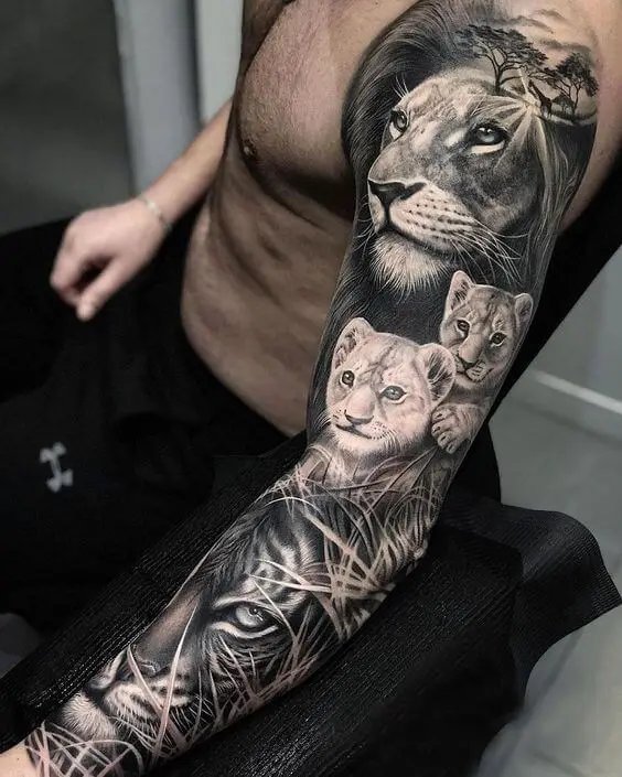 Lion And Cub Tattoo 1 33 Unique Lion Tattoo Designs for Men and Women in 2022