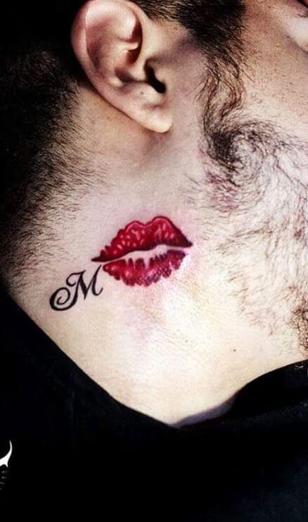 Lips Tattoo On The Neck For Men