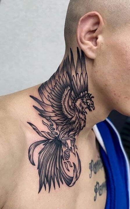 Phoenix Tattoos On The Neck For Men
