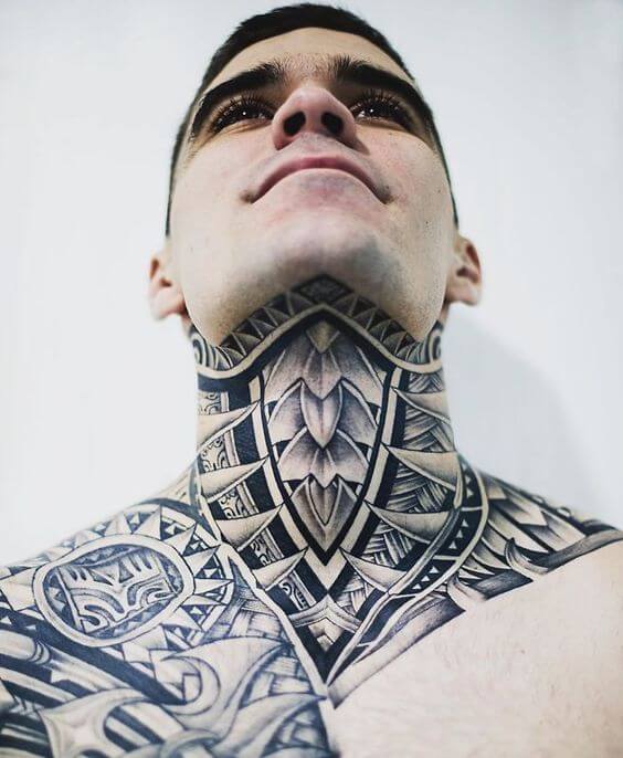 Polynesian Tattoo On The Neck For Men
