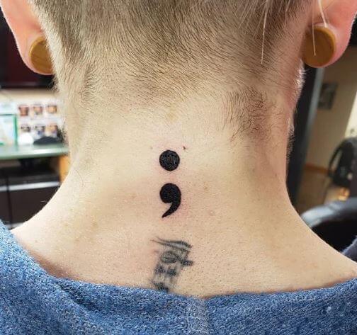 Semicolon Tattoo On The Neck For Men