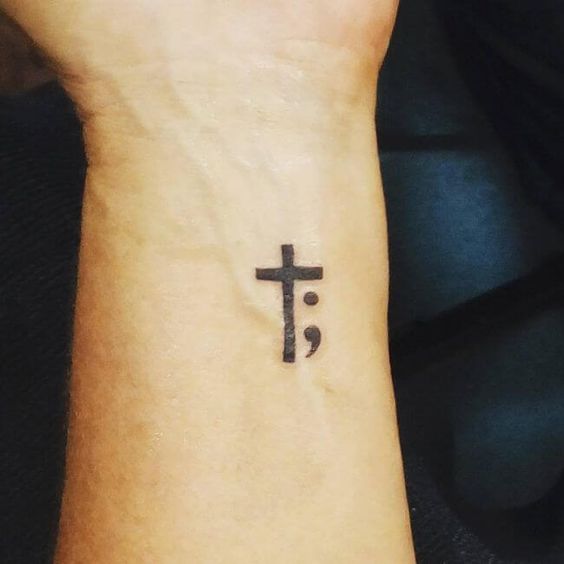 Semicolon Tattoo with Cross