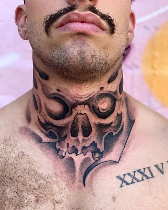 Skull Tattoo On The Neck For Men