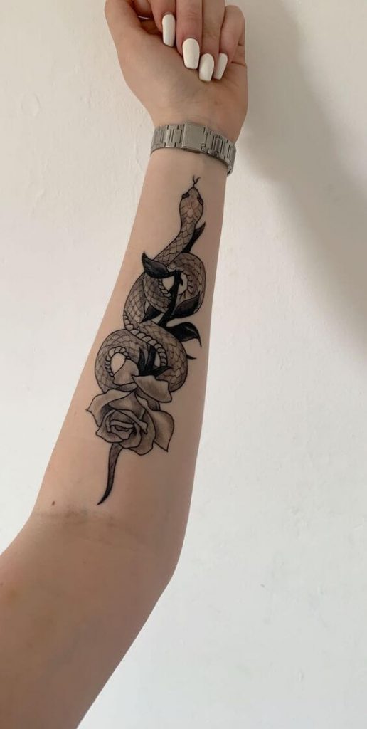 Snake And Rose Tattoo