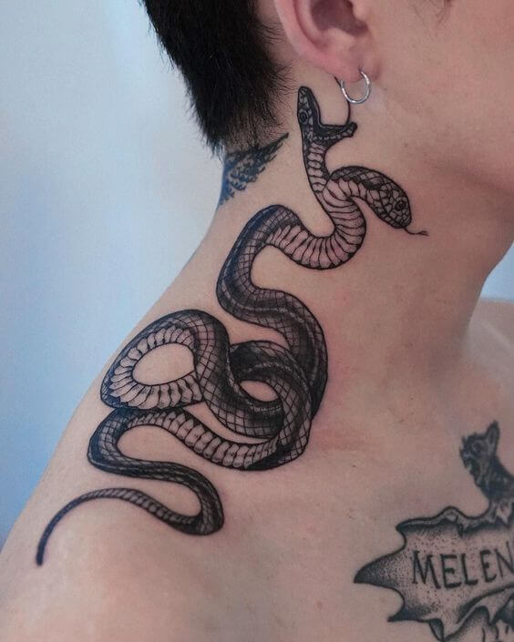 Snake Tattoos On The Neck For Men