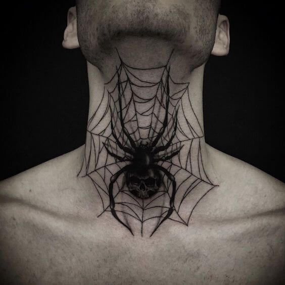 Spider Web Tattoo On The Neck For Men