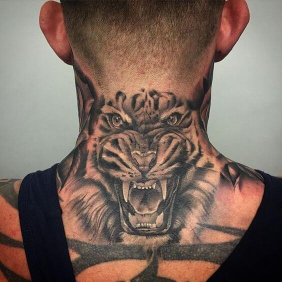 Tiger Tattoos On The Neck For Men