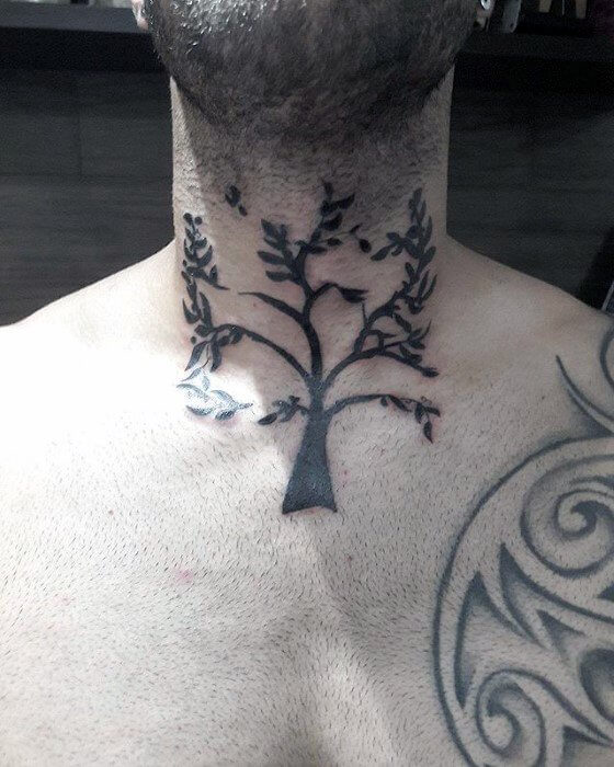 Tree Tattoos On The Neck For Men