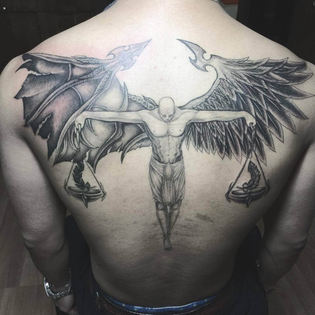 Half Angel Half Demon Wings Tattoos