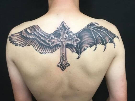 half angel half demon wings tattoo 4 53 Ideas For Half Angel Half Demon Wings Tattoos And Meanings