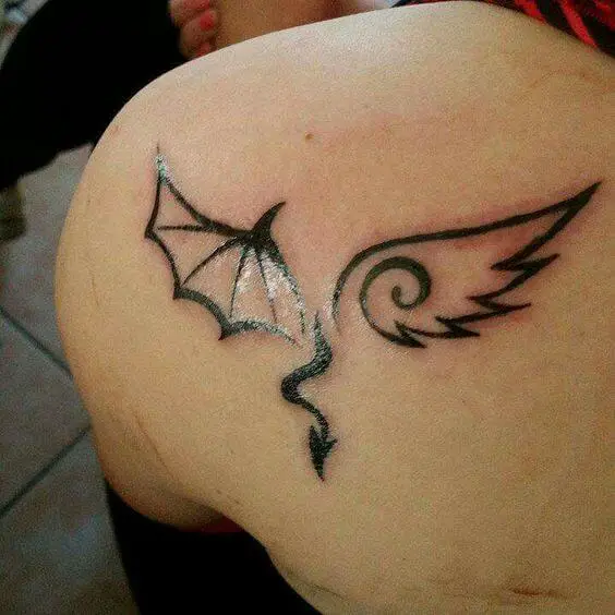 half angel half demon wings tattoo 40 53 Ideas For Half Angel Half Demon Wings Tattoos And Meanings