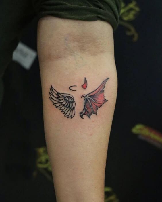 half angel half demon wings tattoo 44 53 Ideas For Half Angel Half Demon Wings Tattoos And Meanings