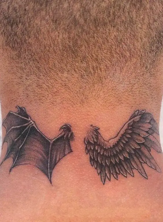 half angel half demon wings tattoo 51 53 Ideas For Half Angel Half Demon Wings Tattoos And Meanings