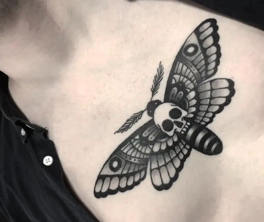Death Moth Tattoo on the Chest 5 50+ Death Moth Tattoos That Will Leave You Breathless