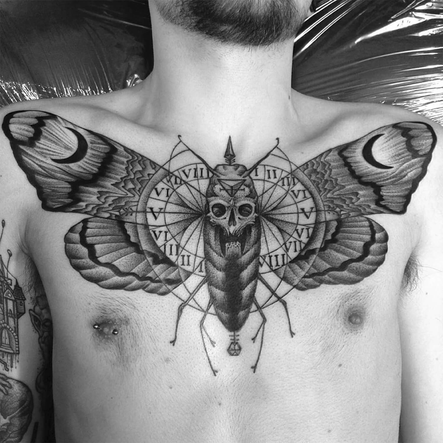 Death Moth Tattoo on the Chest 7 50+ Death Moth Tattoos That Will Leave You Breathless