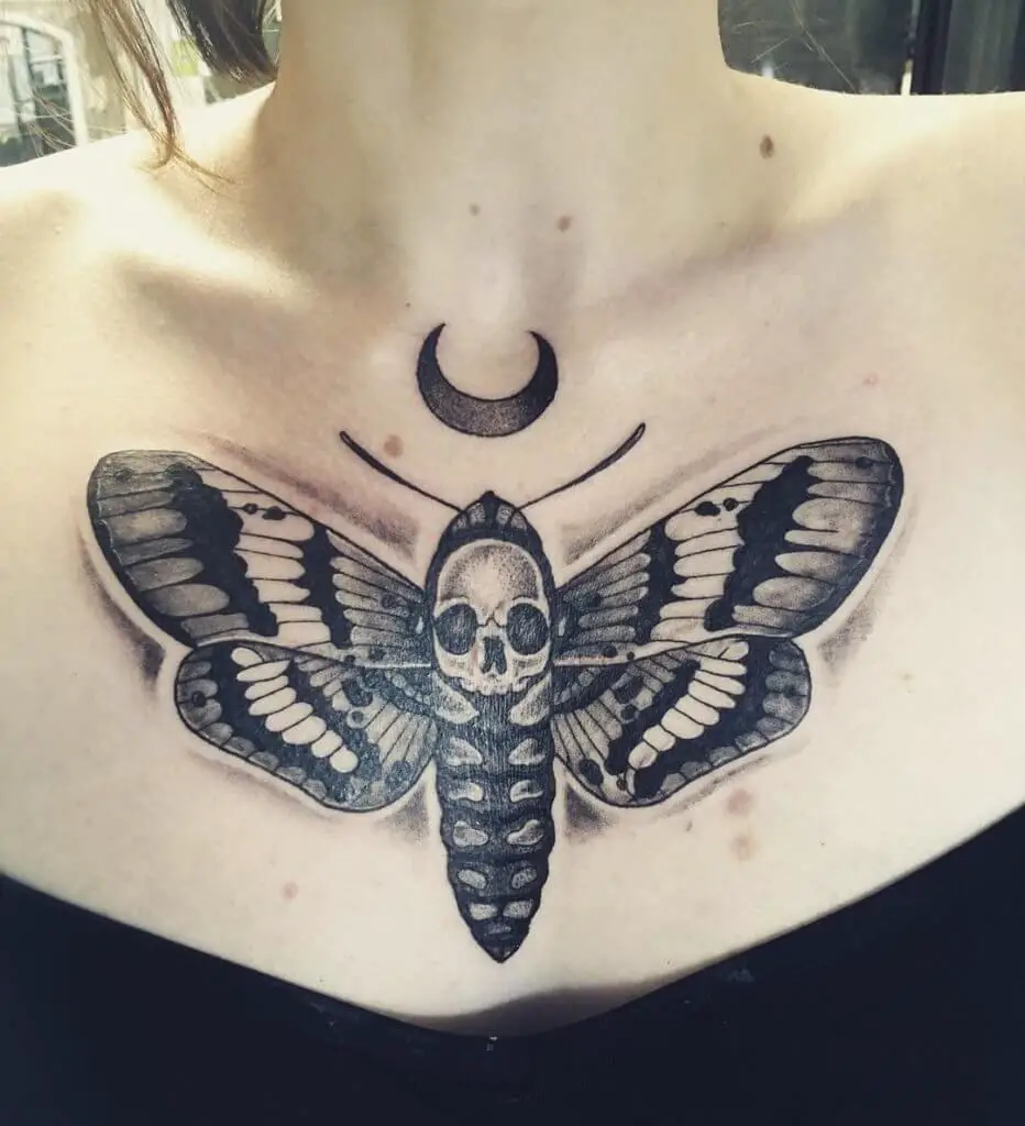 Death Moth Tattoo on the Chest 9 50+ Death Moth Tattoos That Will Leave You Breathless
