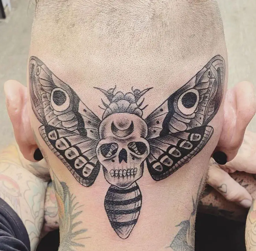 Death Moth Tattoo on the Head 3 50+ Death Moth Tattoos That Will Leave You Breathless