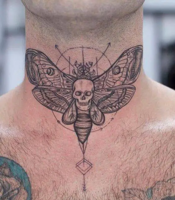 Death Moth Tattoo on the Neck 3 50+ Death Moth Tattoos That Will Leave You Breathless