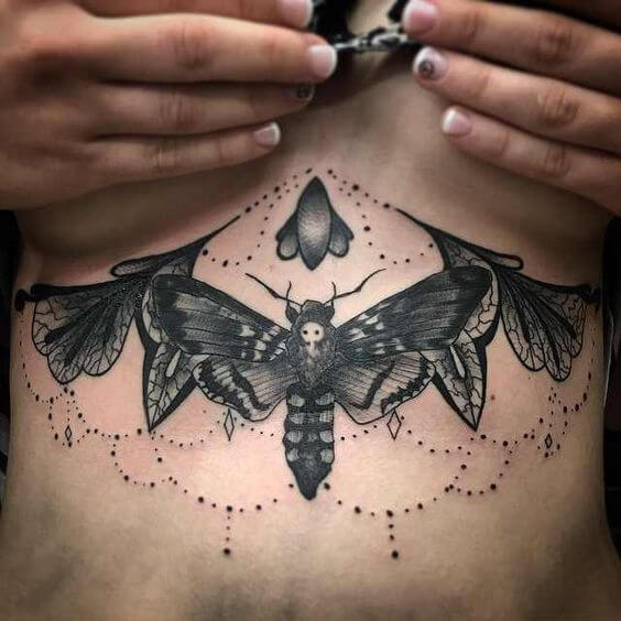 Death Moth Tattoo on the Sternum 8 50+ Death Moth Tattoos That Will Leave You Breathless