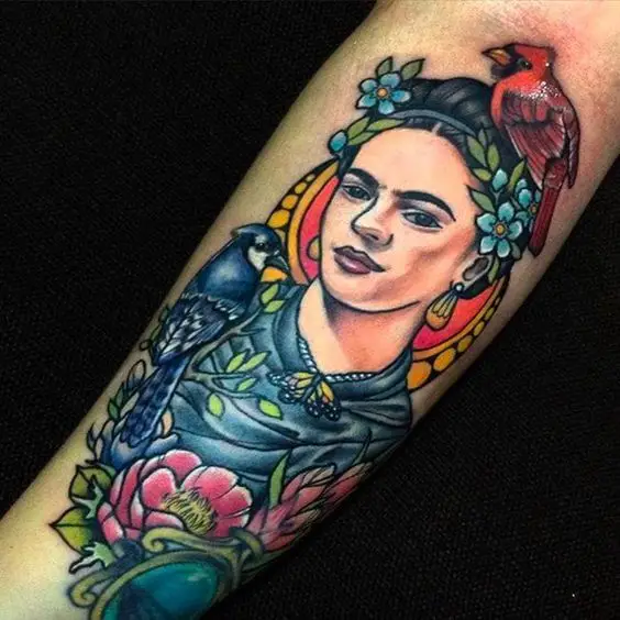 Colourful Frida Kahlo Tattoo 3 80+ Famous Frida Kahlo Tattoo Designs (Inspirational, Meaningful And Meaningless)