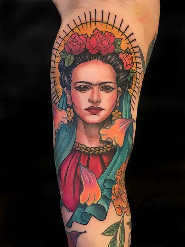 Colourful Frida Kahlo Tattoo 5 80+ Famous Frida Kahlo Tattoo Designs (Inspirational, Meaningful And Meaningless)