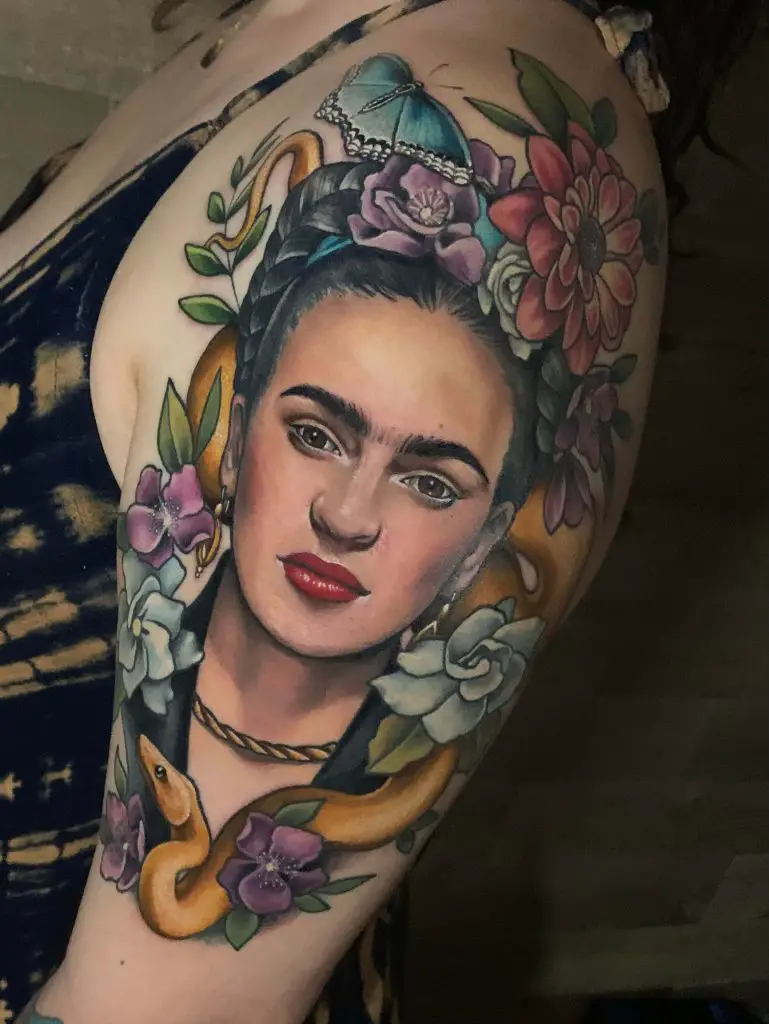 Colourful Frida Kahlo Tattoo 8 80+ Famous Frida Kahlo Tattoo Designs (Inspirational, Meaningful And Meaningless)