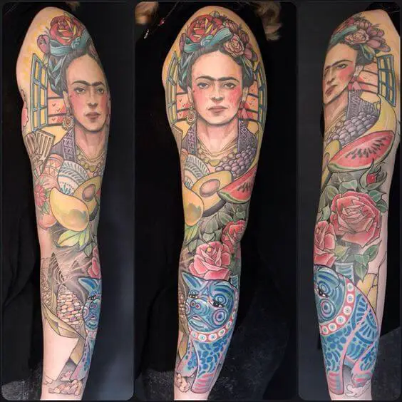 Frida Kahlo Tattoo Sleeve 80+ Famous Frida Kahlo Tattoo Designs (Inspirational, Meaningful And Meaningless)