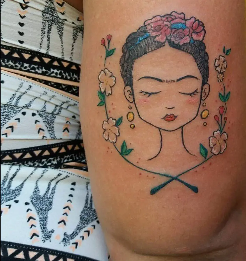 Frida Kahlo Tattoo on Thigh 11 80+ Famous Frida Kahlo Tattoo Designs (Inspirational, Meaningful And Meaningless)