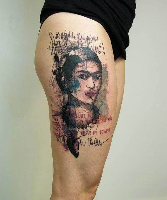 Frida Kahlo Tattoo on Thigh 4 80+ Famous Frida Kahlo Tattoo Designs (Inspirational, Meaningful And Meaningless)