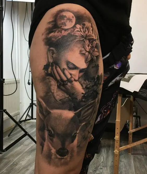 Frida Kahlo Tattoo on Thigh 6 1 80+ Famous Frida Kahlo Tattoo Designs (Inspirational, Meaningful And Meaningless)
