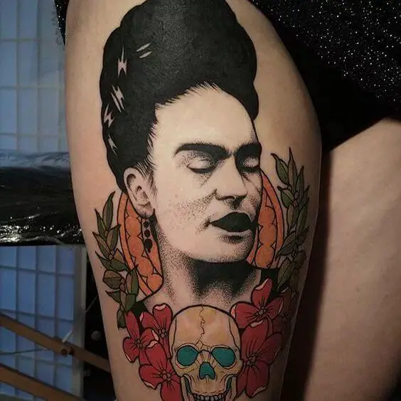 Frida Kahlo Tattoo on Thigh 7 80+ Famous Frida Kahlo Tattoo Designs (Inspirational, Meaningful And Meaningless)