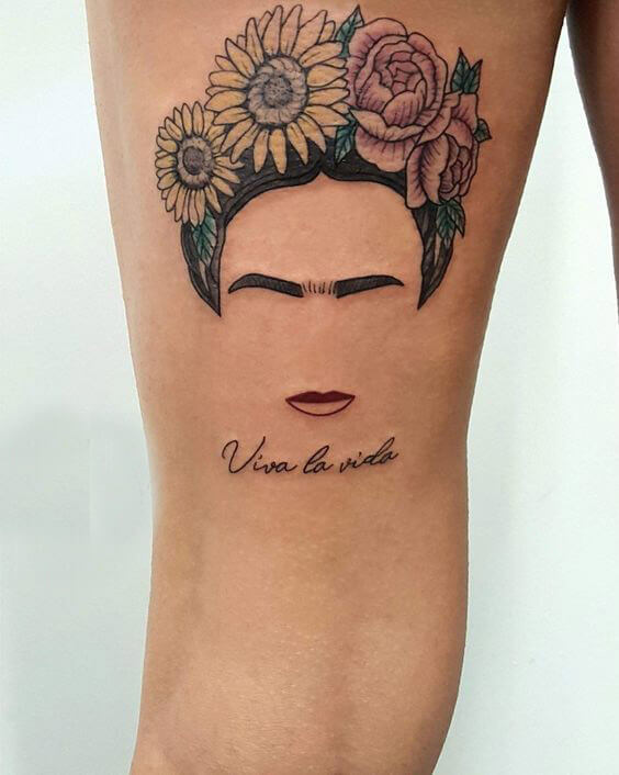 Frida Kahlo Tattoo on Thigh 8 80+ Famous Frida Kahlo Tattoo Designs (Inspirational, Meaningful And Meaningless)