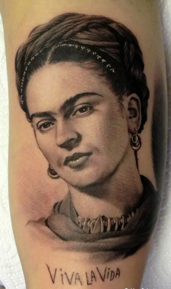 Frida Kahlos Realistic Tattoo 2 80+ Famous Frida Kahlo Tattoo Designs (Inspirational, Meaningful And Meaningless)